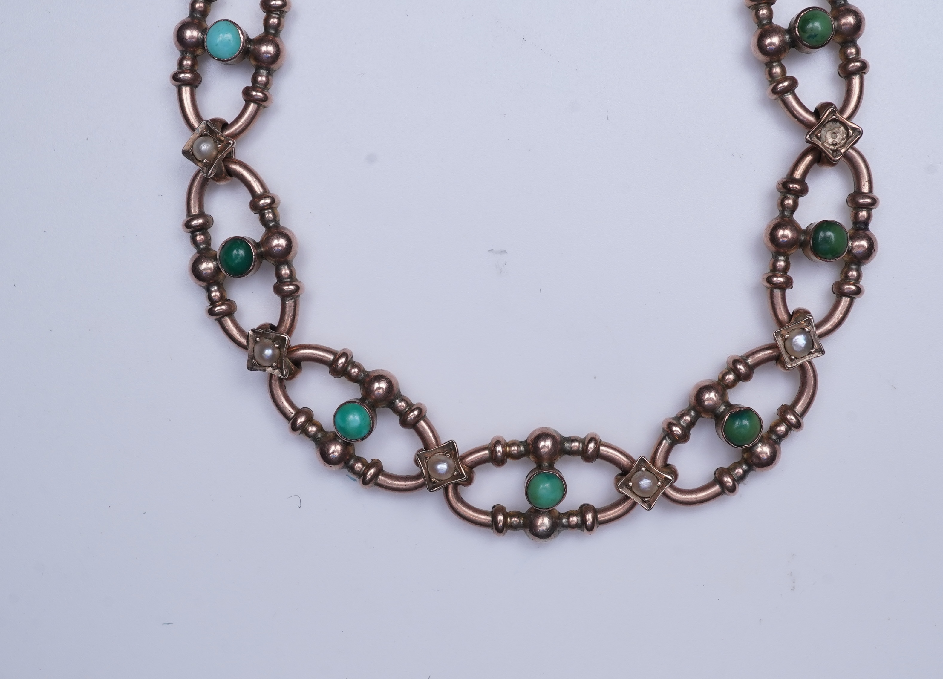 An Edwardian seed pearl and turquoise bracelet, early 20th century